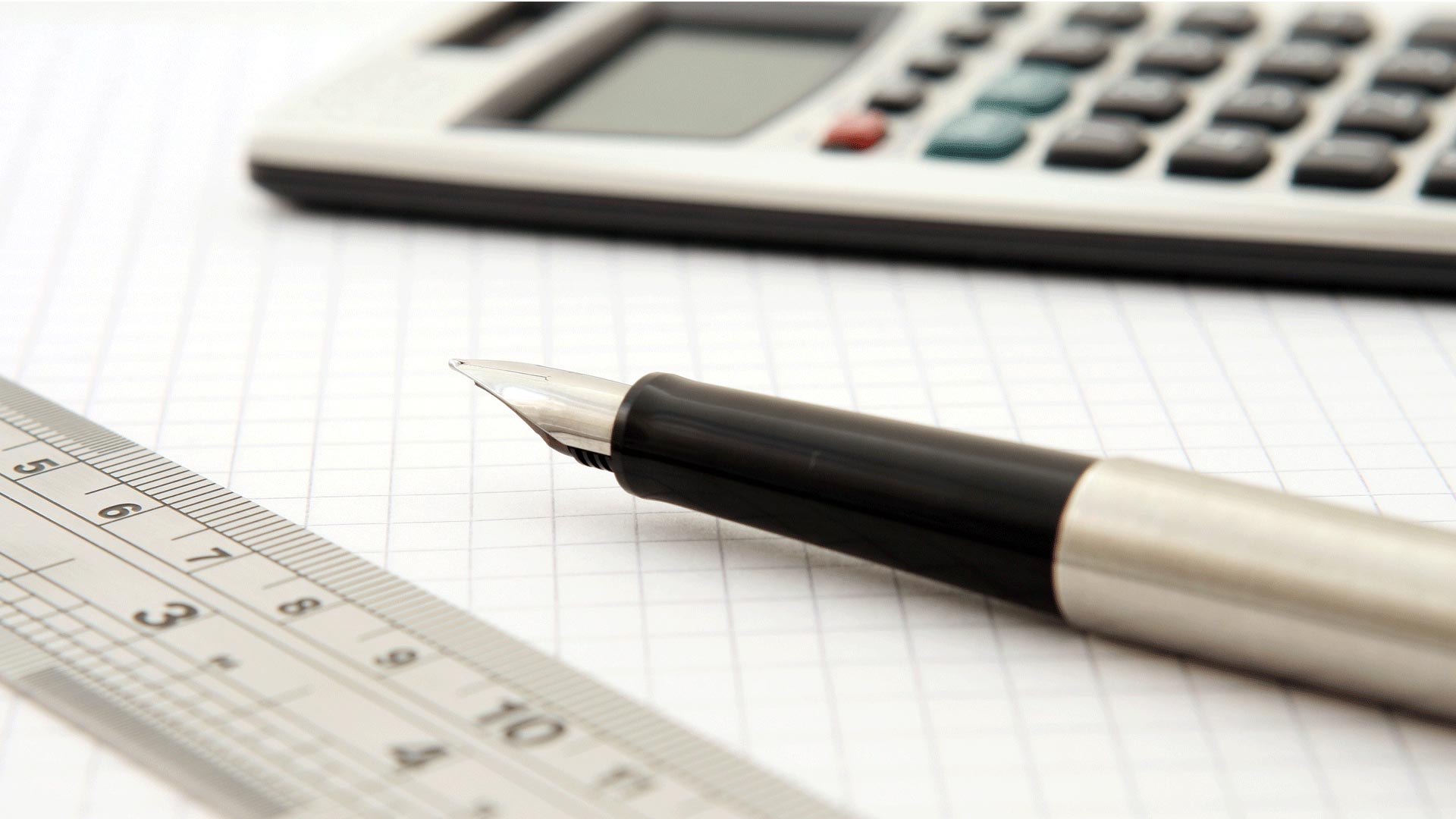 Pen, calculator, ruler