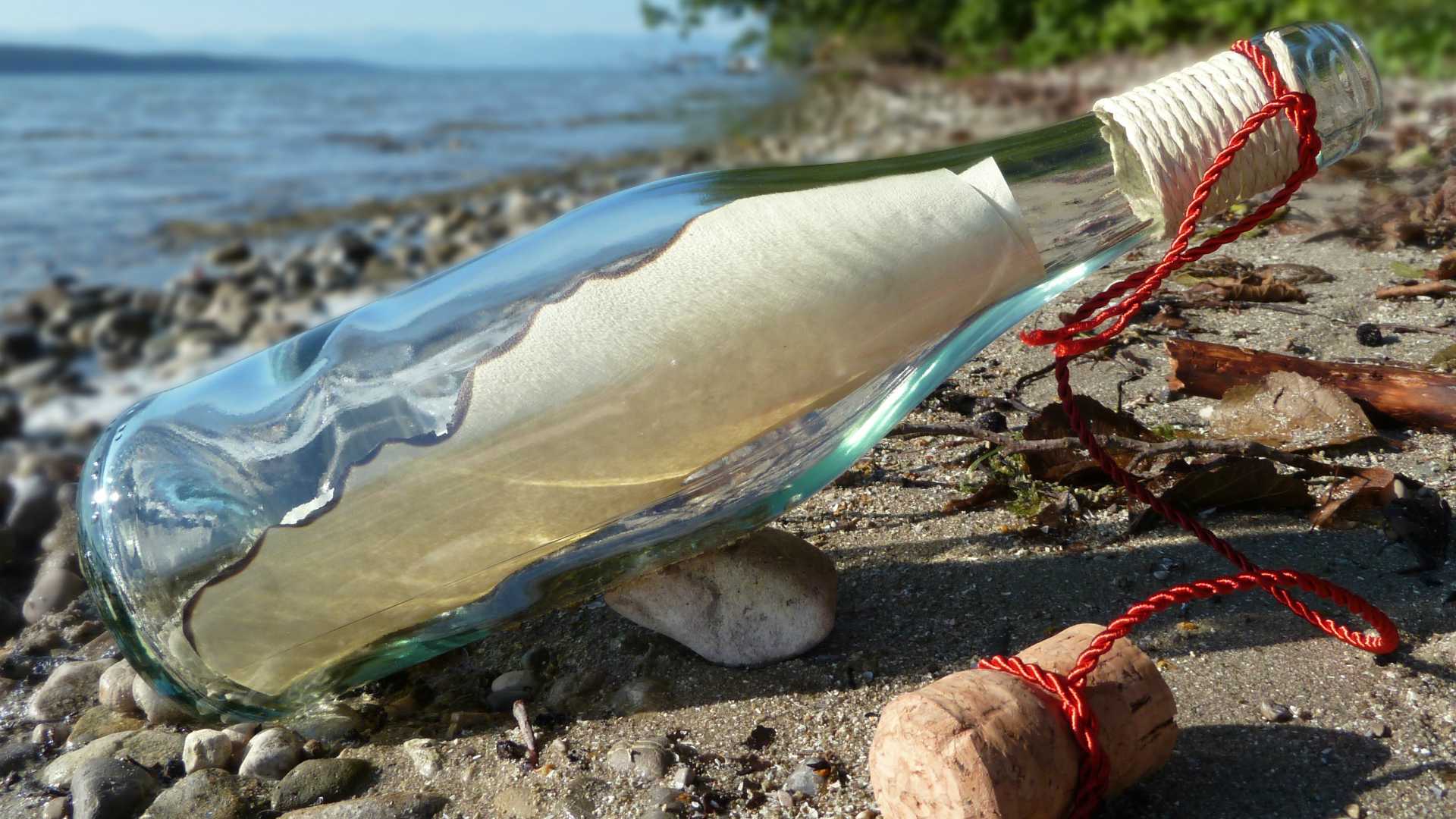 message in a bottle on the beach