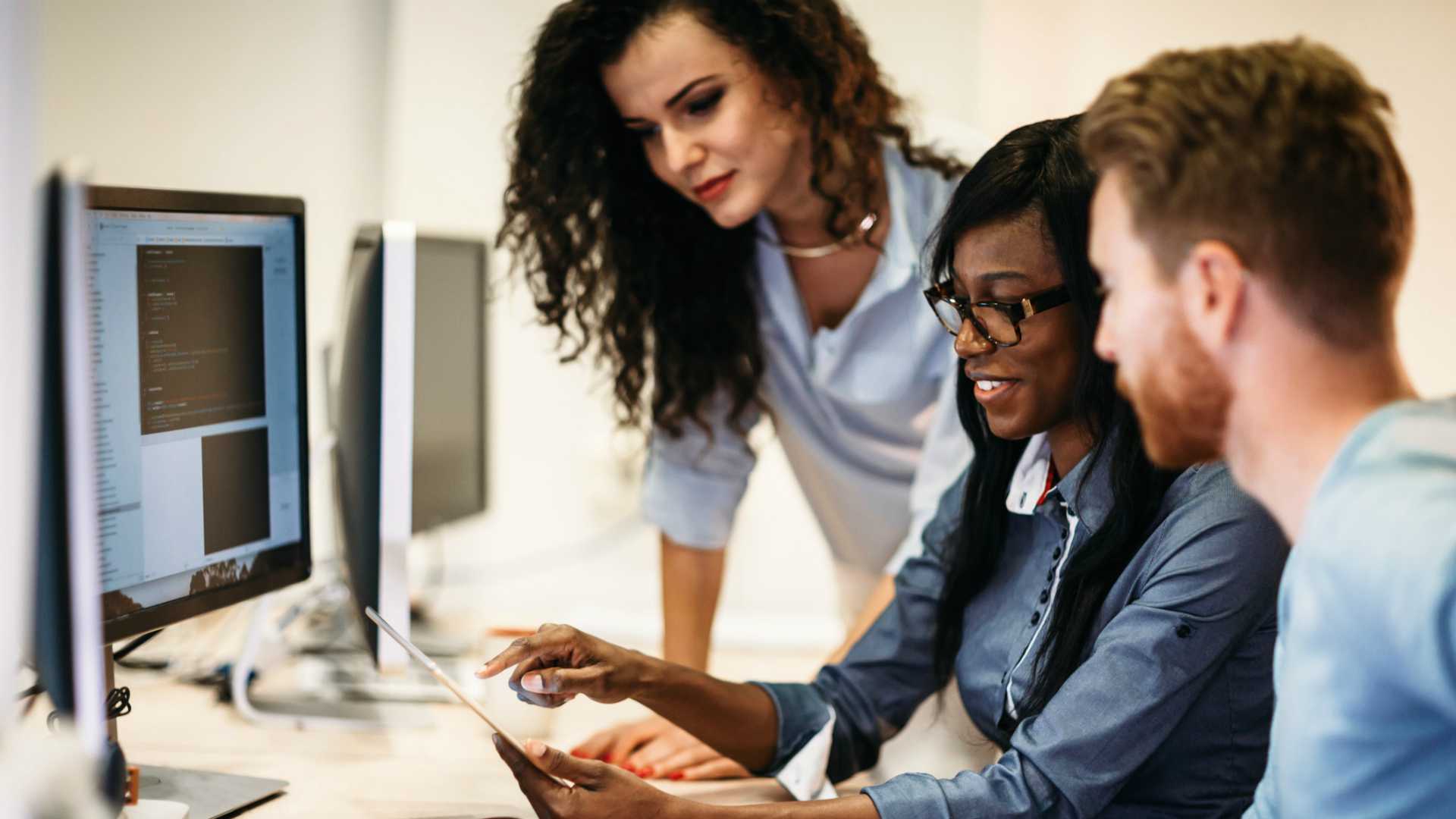 Software engineers collaborating