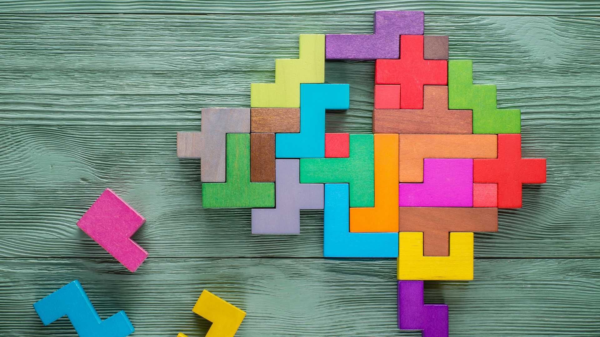 Colorful blocks form a puzzle.