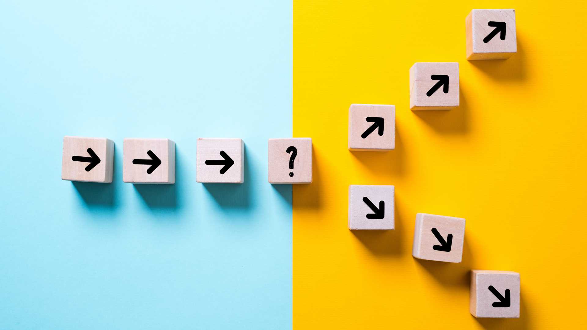 path leads to decision which changes the path in two directions on colorful background