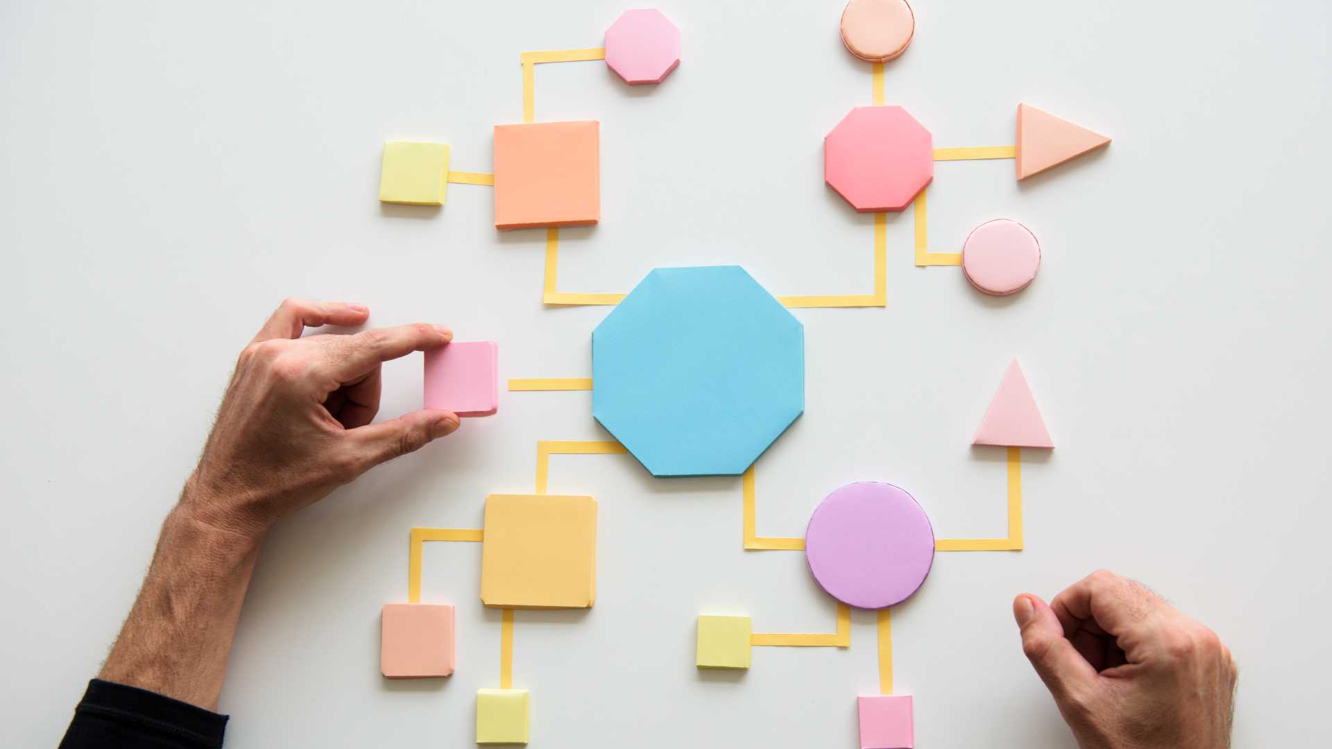 A learning leader arranging geometric shapes symbolized at skills in a skills matrix for skills mapping.