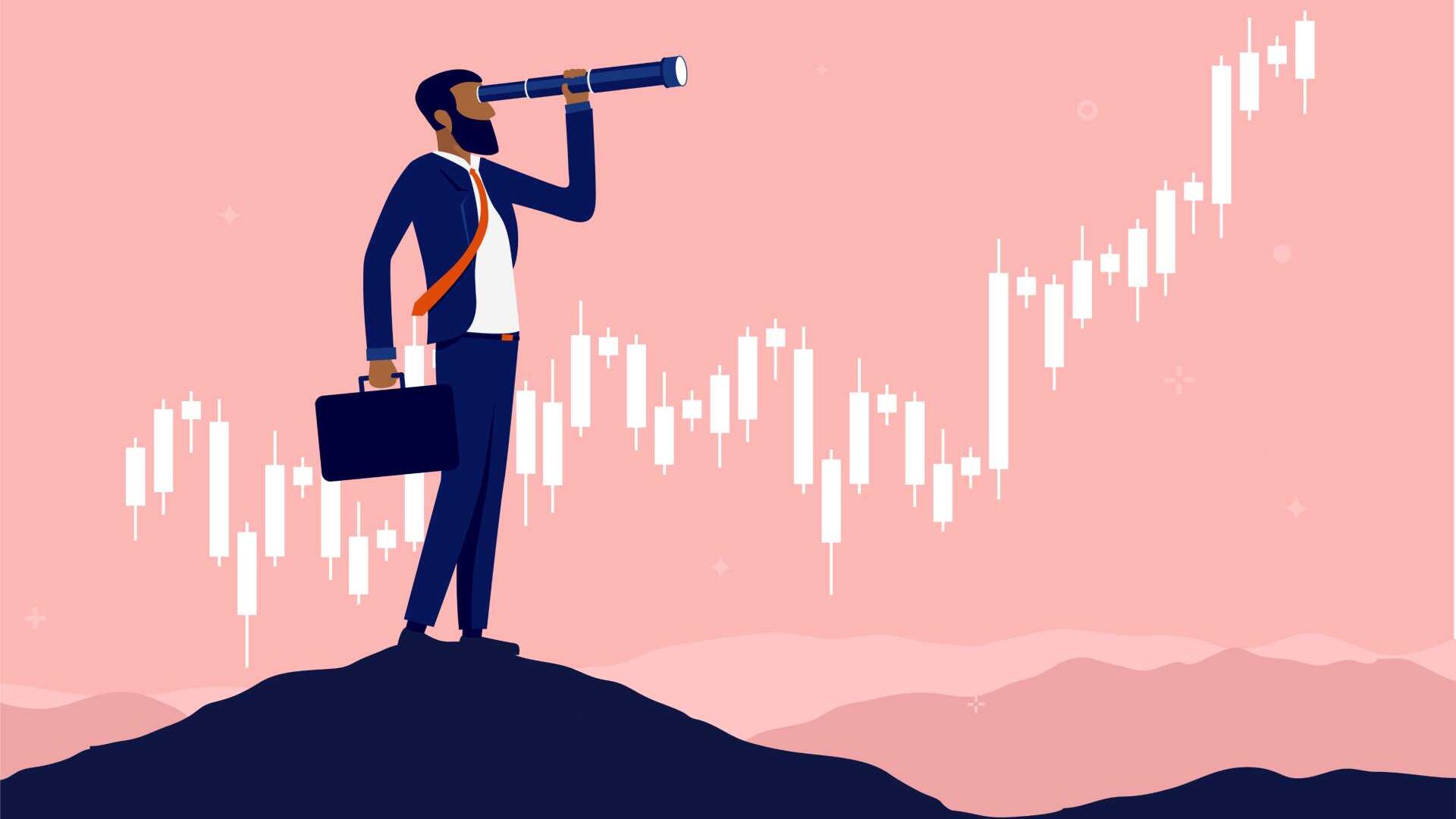 A man is standing on a hill looking through a telescope