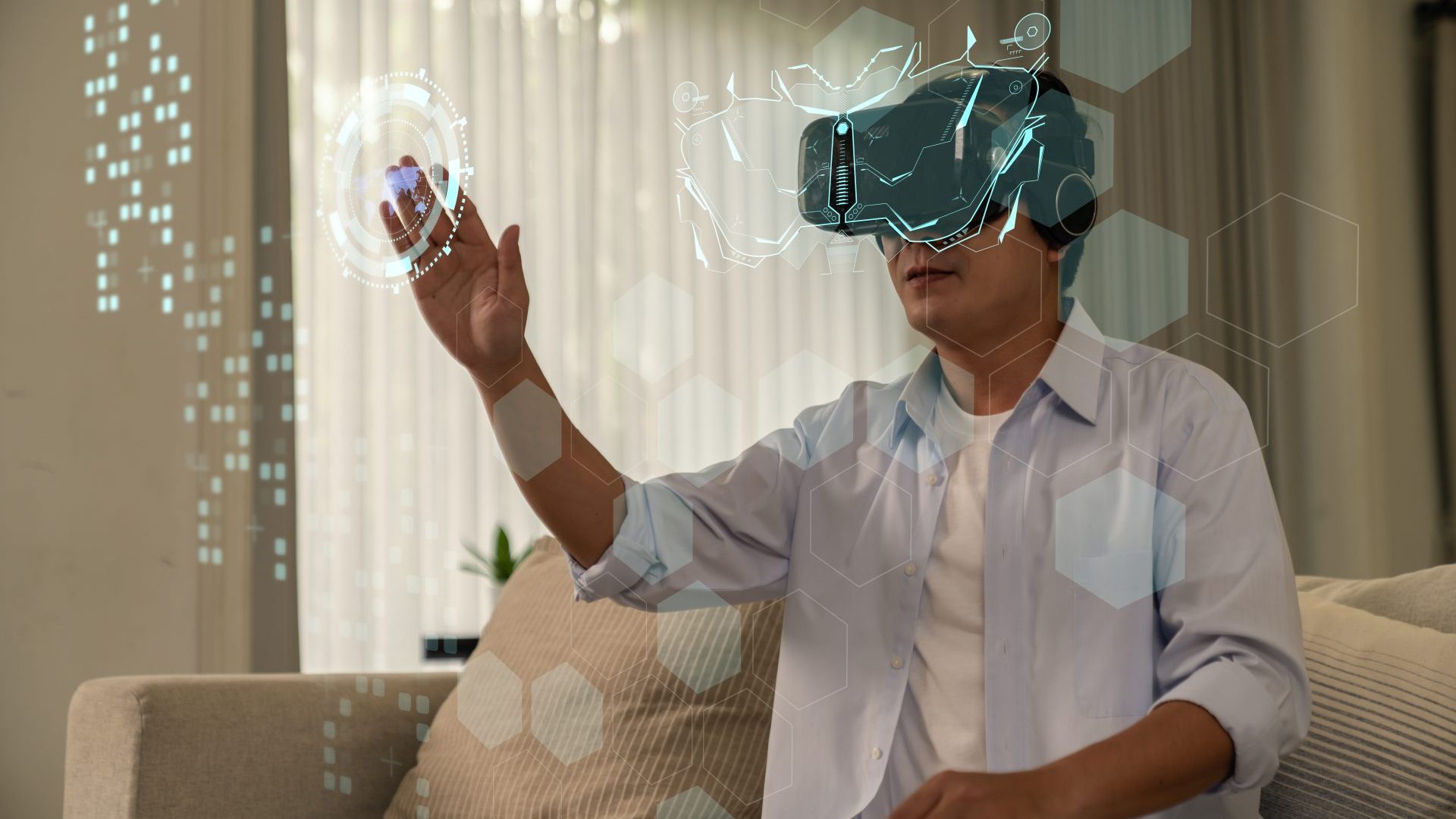 Man using VR googles to do AI work.