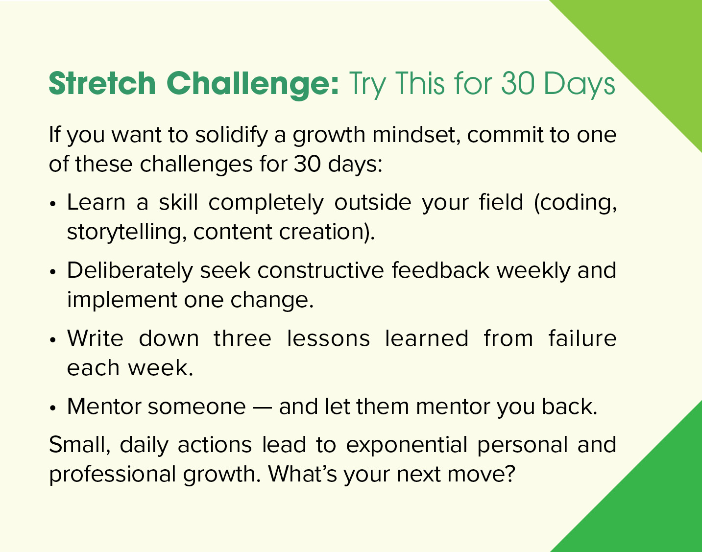 sidebar content explaining a challenge to help build a growth mindset