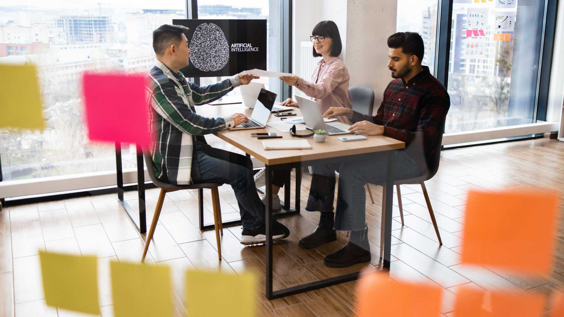 Team discussing the usage of AI.