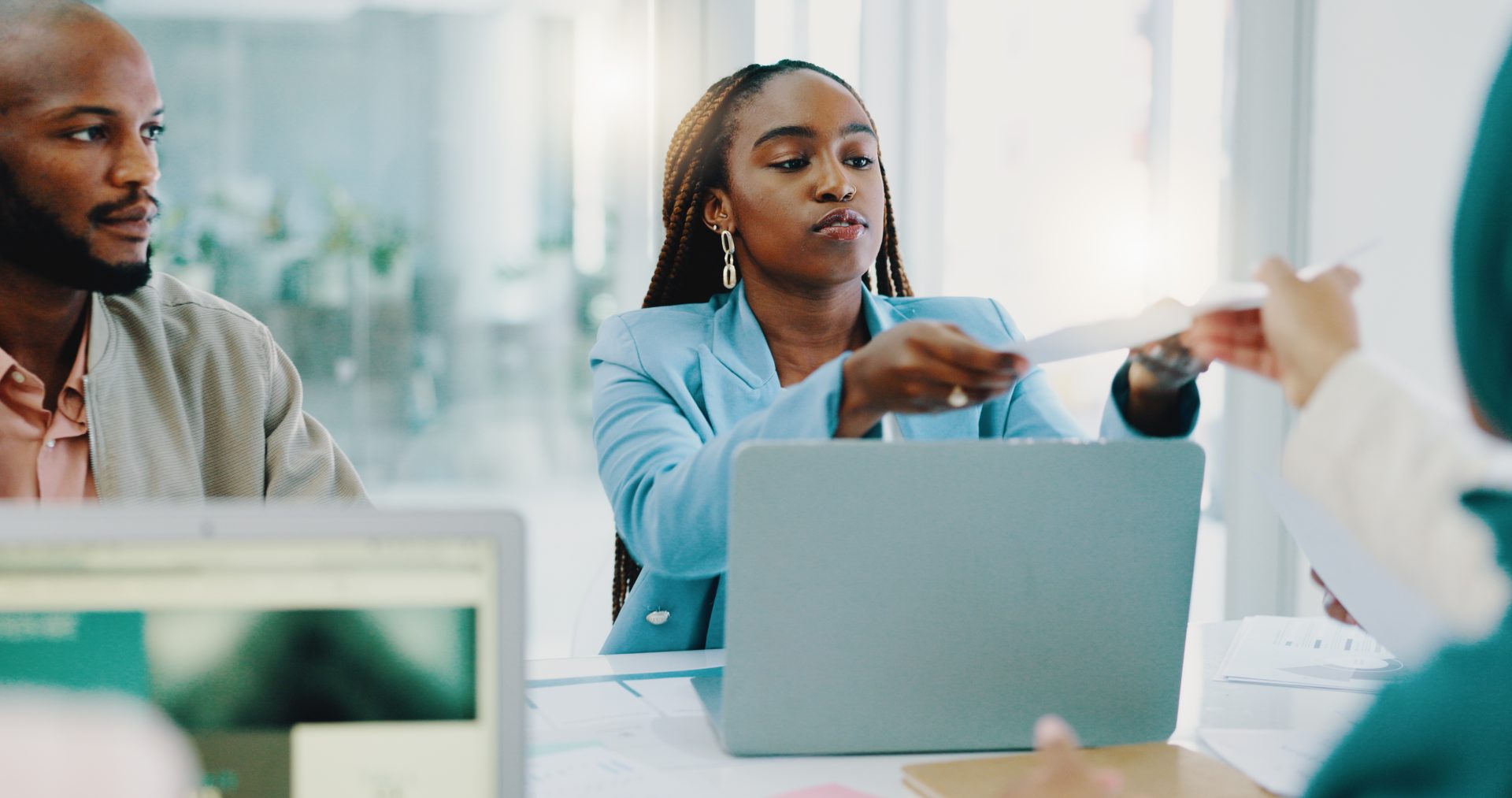 People in small group discussions.