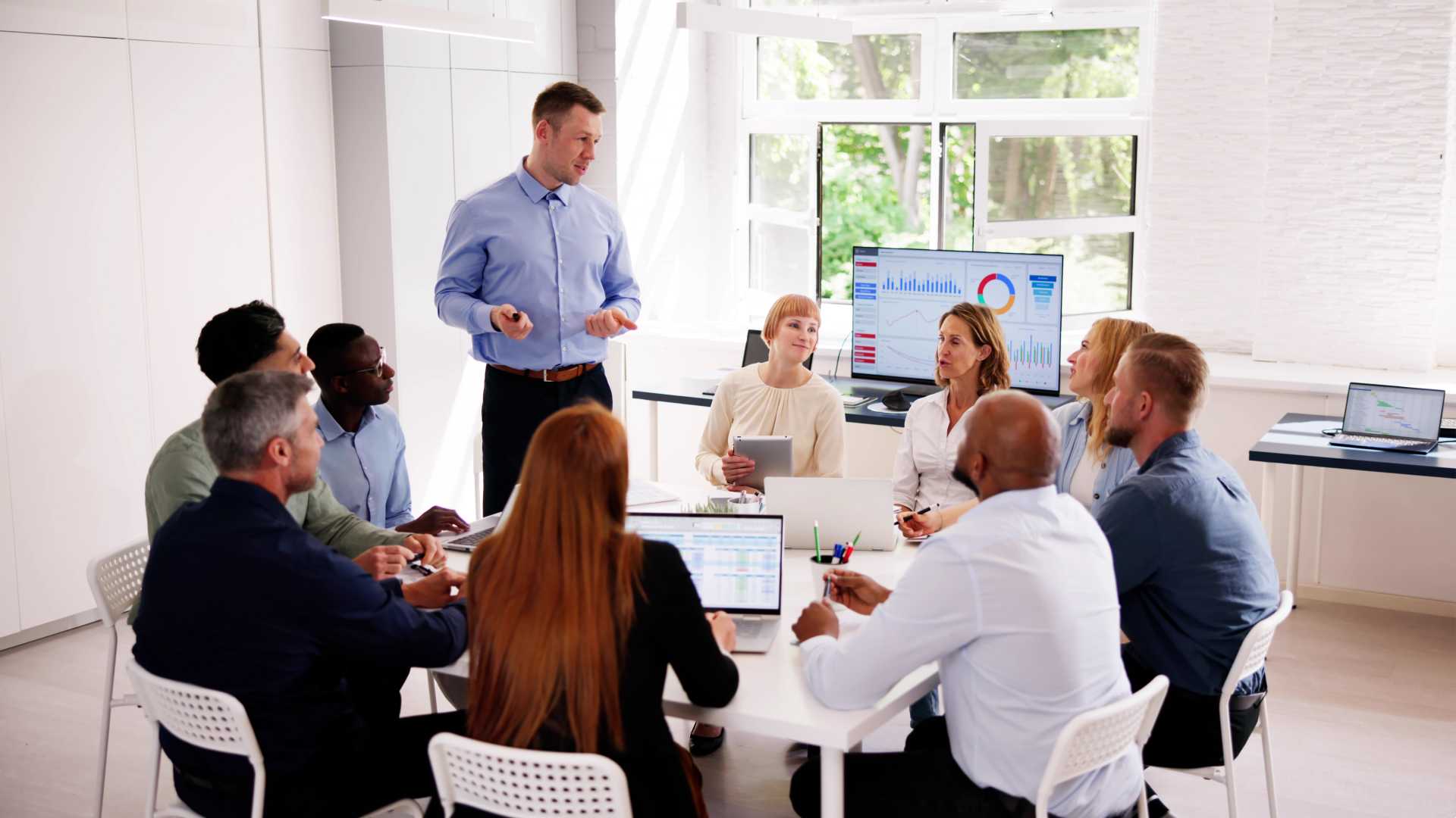 People in a group meeting for work.