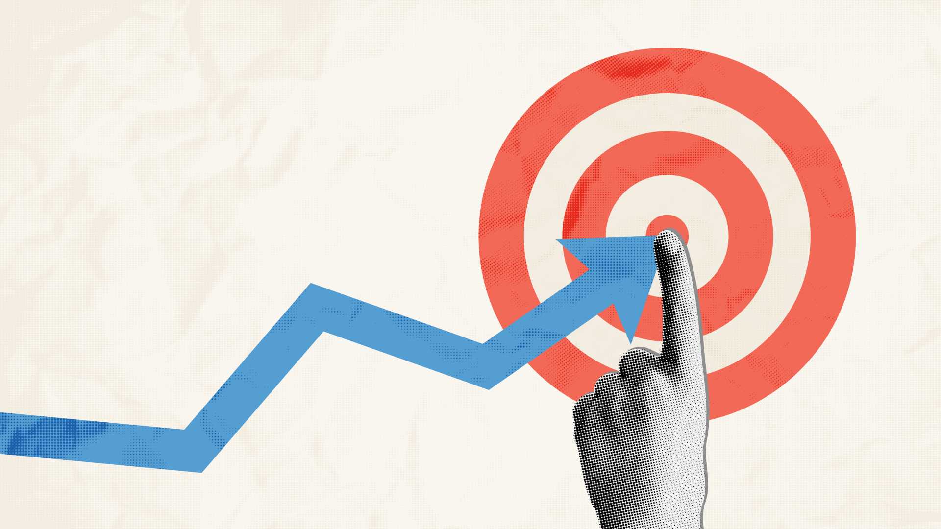 KPI/targets represented by a bullseye with a blue arrow